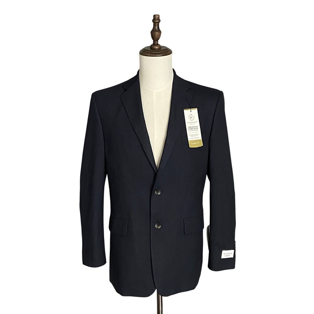 Haggar Suit Jacket Men's 38 Regular Classic Fit Stretch Solid Dark Blue NEW